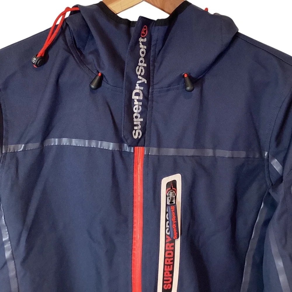 Superdry Sport Tracker Hooded Windcheater Jacket Waterproof Navy Blue Red Small